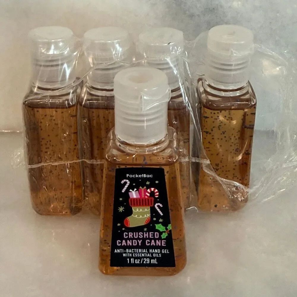 New Set of 5 Bath & Body Works PocketBac Crushed Candy Cane Hand Gel Sanitizer